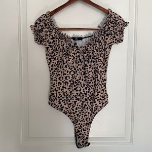 Misguided Leopard Print Milk Maid Thong Bodysuit